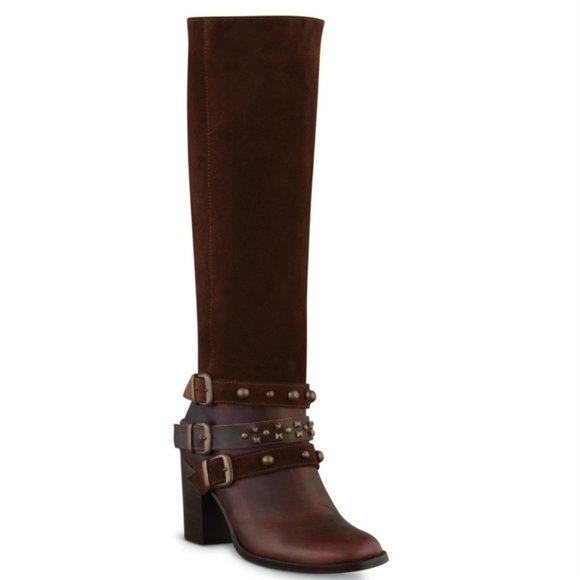 Duo Elder brown suede leather heeled boots slim calf Portugal Euro 40 US 8.5-9 - Picture 1 of 12
